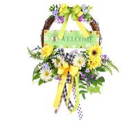 FPHADO Ghirlanda di margherite primaverili per porta d'ingresso, ghirlande artificiali per porte primaverili estive con fiocco foglia verde, ghirlanda per fattoria