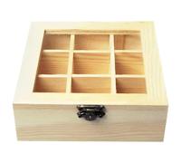 FPHADO Scatola portaoggetti per tè con 9 scomparti, piano in vetro trasparente, contenitore multifunzionale che può contenere varie bustine di tè