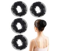 FPIJMG Rete per Capelli Nero 4 Pz, Bordino in Pizzo, Elastica Antiscivolo, Fixazione Salda per Chignon, Comoda per Dormire e Ballo, Accessori Donna