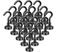 FPMYB 22Pezzi Ganci Magnetici al Neodimio Neri 10 kg Forza, Calamita con Gancio Potente Piccole Ganci Magnetici Magnete Ganci per Soffitto, Barbecue Griglia, Cucina, Gadgets, Piccoli 16mm