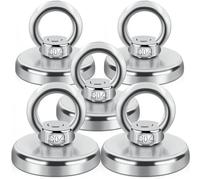 FPMYB 5 Pezzi 42 mm Magneti al Neodimio Extra Forti, 60kg Forza Magnete Da Pesca Super Forte Con Foro, Argento, Rotondo, Per Pesca Magnetica In Laghi, Prato, Oceano, Industria e Scienz