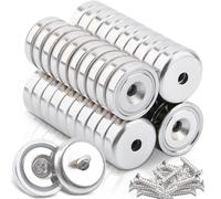 FPMYB MTS Magnete - Magneti al neodimio, extra forti, 10 kg, 20 x 7 mm, con foro e capsula, a testa svasata con viti e cuscini in acciaio, magneti forti per cucine, bagni, scuola, uffici