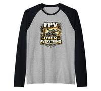 FPV Over Everything Drone Quad Pilot Gold Vintage Gift Maglia con Maniche Raglan