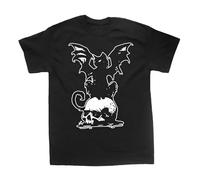 FPVAWKBL Cat Bat Skull Shirt Plus Size Gothic Goth Occult Energy Punk Grunge Pentacle Star Pentagram Satanic Baphomet