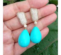 FQHIDMOMX 15x23mm Blue Sea Shell Teardrop Gold Plated Pave Stud Dangle Earrings Fashion Jewelry For Women