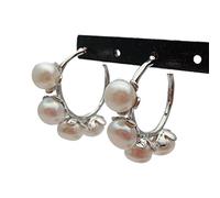 FQHIDMOMX 8mm Freshwater Cultured White Pearl White Gold Plated Hoop Stud Earrings cute style for women