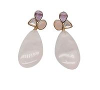 FQHIDMOMX Amethyst teardrop Rose Quartz White Shell Dangle Stud Earrings romantic style for women
