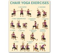 FQHIDMOMX Gentle Chair Yoga Poster for Seniors Elderly Beginners, Step by Step Seated Poses Wall Chart, Home Office Physical Therapy Room Decor(Framed,08x12inch(20x30cm))