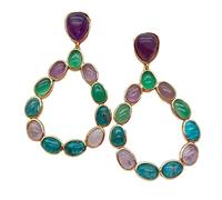 FQHIDMOMX Oval Green Agate Amethyst Apatite teardrop Gold Filled Stud Earrings luxury earrings for women