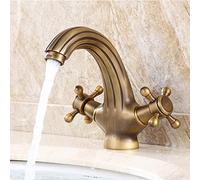 FQJYXWEWL Rubinetto Bagno Vintage, Rubinetto Bagno in Ottone, Miscelatore Caldo Freddo Rubinetto Vanity Vintage, Rubinetto Lavandino Bagno Doppia Maniglia Croce Foro Singolo, B