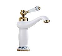 FQJYXWEWL Rubinetto Bagno Vintage, Rubinetto Lavandino in Ottone Bagno, Rubinetto Miscelatore Lavandino Caldo E Freddo, Rubinetto Lavandino Bagno Monocomando Monoforo, Oro(White Gold)