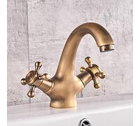 FQJYXWEWL Rubinetto Lavandino Vintage Bagno, Miscelatore Caldo Freddo Rubinetto Vanity Vintage, Doppia Maniglia Croce Rubinetto Lavandino Bagno Foro Singolo, Rubinetto Bagno in Ottone, A