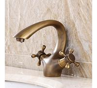 FQJYXWEWL Rubinetto Lavandino Vintage Bagno, Miscelatore Caldo Freddo Rubinetto Vanity Vintage, Doppia Maniglia Croce Rubinetto Lavandino Bagno Foro Singolo, Rubinetto Bagno in Ottone, A(C)
