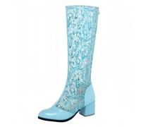 FQLGJMY donna cavo fuori alta/mezza vitello mesh stivali con cerniera chiuso punta piattaforma estate autunno stivali sandali costume rinascimento mezzo tacco abito