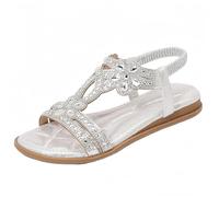 FQLGJMY Donna estate confortevole caviglia cinturino elastico sandali con dettaglio fiore di cristallo comfort footbed stile bohemian colorato spiaggia piatta scarpe per abiti vacanza aperto piede