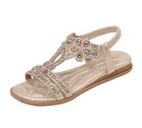 FQLGJMY Donna estate confortevole caviglia cinturino elastico sandali con dettaglio fiore di cristallo comfort footbed stile bohemian colorato spiaggia piatta scarpe per abiti vacanza aperto piede