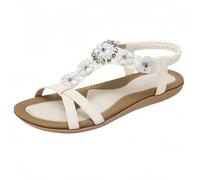 FQLGJMY Donna estate confortevole caviglia cinturino elastico sandali con dettaglio fiore di cristallo comfort footbed stile bohemian colorato spiaggia piatta scarpe per abiti vacanza aperto piede