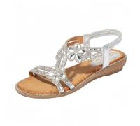 FQLGJMY Donna estate confortevole caviglia cinturino elastico sandali con dettaglio fiore di cristallo comfort footbed stile bohemian colorato spiaggia piatta scarpe per abiti vacanza aperto piede