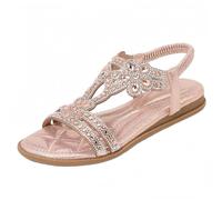 FQLGJMY Donna estate confortevole caviglia cinturino elastico sandali con dettaglio fiore di cristallo comfort footbed stile bohemian colorato spiaggia piatta scarpe per abiti vacanza aperto piede