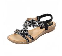 FQLGJMY Donna estate confortevole caviglia cinturino elastico sandali con dettaglio fiore di cristallo comfort footbed stile bohemian colorato spiaggia piatta scarpe per abiti vacanza aperto piede
