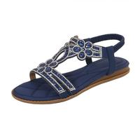 FQLGJMY Donna estate confortevole caviglia cinturino elastico sandali con dettaglio fiore di cristallo comfort footbed stile bohemian colorato spiaggia piatta scarpe per abiti vacanza aperto piede