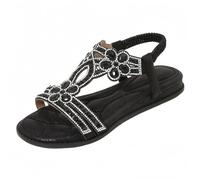 FQLGJMY Donna estate confortevole caviglia cinturino elastico sandali con dettaglio fiore di cristallo comfort footbed stile bohemian colorato spiaggia piatta scarpe per abiti vacanza aperto piede