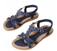 FQLGJMY Donna estate confortevole caviglia cinturino elastico sandali con dettaglio fiore di cristallo comfort footbed stile bohemian colorato spiaggia piatta scarpe per abiti vacanza aperto piede
