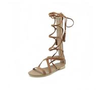 FQLGJMY Donna ginocchio alto romano taglio fuori gladiatore sandali estate casual cinghia caviglia aperta dita traspirante indietro cerniera tacco basso sandali