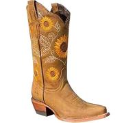 FQLGJMY donna mezzo vitello ginocchio alto cowboy combattere stivali Vintage etnico fiore design in pelle pizzo fino tondo dita del piede grosso tacchi bassi stivali da cavallo Boho inverno autunno