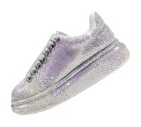 FQLGJMY Donna Piattaforma Scintillante Scarpe da Ginnastica con Pizzo-Up Design Scintillante Scarpe da Tennis Leggere Strass Moda Grunge Scarpe da Ginnastica per Il Matrimonio Sposa Lucido