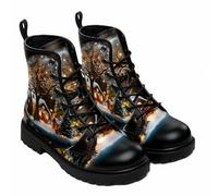 FQLGJMY Le mie Donne Anqkle Boots Candy Bastone Snowman Albero di Natale Palloncino Aghi di Pino Snowy Notte Campanile Elk Piattaforma di Cuoio Cabine di Viaggio Xmas