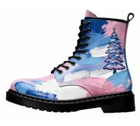FQLGJMY Le mie Donne Anqkle Boots Candy Bastone Snowman Albero di Natale Palloncino Aghi di Pino Snowy Notte Campanile Elk Piattaforma di Cuoio Cabine di Viaggio Xmas