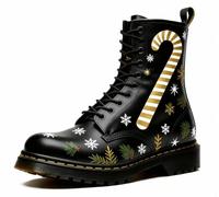 FQLGJMY Le mie Donne Anqkle Boots Candy Bastone Snowman Albero di Natale Palloncino Aghi di Pino Snowy Notte Campanile Elk Piattaforma di Cuoio Cabine di Viaggio Xmas