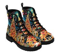 FQLGJMY Le mie Donne Anqkle Boots Candy Bastone Snowman Albero di Natale Palloncino Aghi di Pino Snowy Notte Campanile Elk Piattaforma di Cuoio Cabine di Viaggio Xmas