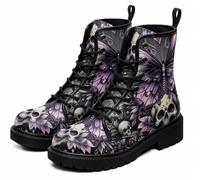 FQLGJMY Le Mie Donne Caviglia Stivali Goth Cranio Rosa Floral Fiamme Laccato Pelle Leggeri da Combattimento Intorno alla Piattaforma con Jeans Abbigliamento Moda Casual Viaggio Quotidiano Festa