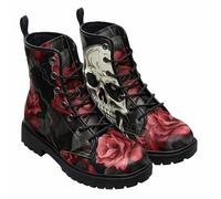 FQLGJMY Le Mie Donne Caviglia Stivali Goth Cranio Rosa Floral Fiamme Laccato Pelle Leggeri da Combattimento Intorno alla Piattaforma con Jeans Abbigliamento Moda Casual Viaggio Quotidiano Festa