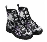 FQLGJMY Le Mie Donne Caviglia Stivali Goth Cranio Rosa Floral Fiamme Laccato Pelle Leggeri da Combattimento Intorno alla Piattaforma con Jeans Abbigliamento Moda Casual Viaggio Quotidiano Festa