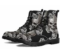 FQLGJMY Le Mie Donne Caviglia Stivali Goth Cranio Rosa Floral Fiamme Laccato Pelle Leggeri da Combattimento Intorno alla Piattaforma con Jeans Abbigliamento Moda Casual Viaggio Quotidiano Festa