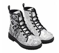 FQLGJMY Le Mie Donne Caviglia Stivali Goth Cranio Rosa Floral Fiamme Laccato Pelle Leggeri da Combattimento Intorno alla Piattaforma con Jeans Abbigliamento Moda Casual Viaggio Quotidiano Festa