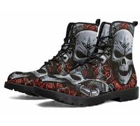 FQLGJMY Le Mie Donne Caviglia Stivali Goth Cranio Rosa Floral Fiamme Laccato Pelle Leggeri da Combattimento Intorno alla Piattaforma con Jeans Abbigliamento Moda Casual Viaggio Quotidiano Festa