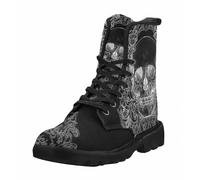 FQLGJMY Le Mie Donne Caviglia Stivali Goth Cranio Rosa Floral Fiamme Laccato Pelle Leggeri da Combattimento Intorno alla Piattaforma con Jeans Abbigliamento Moda Casual Viaggio Quotidiano Festa