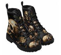 FQLGJMY Le Mie Donne Caviglia Stivali Goth Cranio Rosa Floral Fiamme Laccato Pelle Leggeri da Combattimento Intorno alla Piattaforma con Jeans Abbigliamento Moda Casual Viaggio Quotidiano Festa