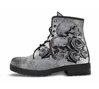 FQLGJMY Le Mie Donne Caviglia Stivali Goth Cranio Rosa Floral Fiamme Laccato Pelle Leggeri da Combattimento Intorno alla Piattaforma con Jeans Abbigliamento Moda Casual Viaggio Quotidiano Festa