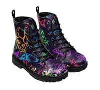 FQLGJMY Le mie Donne Stampano Scarponi da Combattimento Brevi Galassia Gradiente Animale Fluorescente Colorata Scricchiolata Sulla Caviglia Piattaforma di Viaggio Leggero in Pelle di Halloween Natale