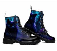 FQLGJMY Le mie Donne Stampano Scarponi da Combattimento Brevi Galassia Gradiente Animale Fluorescente Colorata Scricchiolata Sulla Caviglia Piattaforma di Viaggio Leggero in Pelle di Halloween Natale