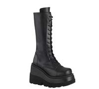 FQLGJMY Stivali da ginocchio con piattaforma a cuneo alto con tacco piattaforma grosso Lace Up & Zipper Punk Goth Stivali da combattimento di vitello medio Stivali da moto con fibbie in metallo