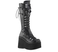 FQLGJMY Stivali da ginocchio con piattaforma a cuneo alto con tacco piattaforma grosso Lace Up & Zipper Punk Goth Stivali da combattimento di vitello medio Stivali da moto con fibbie in metallo