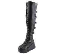 FQLGJMY Stivali da ginocchio con piattaforma a cuneo alto con tacco piattaforma grosso Lace Up & Zipper Punk Goth Stivali da combattimento di vitello medio Stivali da moto con fibbie in metallo