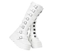 FQLGJMY Stivali da ginocchio con piattaforma a cuneo alto con tacco piattaforma grosso Lace Up & Zipper Punk Goth Stivali da combattimento di vitello medio Stivali da moto con fibbie in metallo