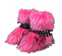 FQLGJMY Stivali da neve in pelle falsa ginocchio alta/mezzo vitello con cinghie a rivetto cravatta pelosa pelosa comoda scarpe invernali punta rotonda in camomile pelliccia calda foderata Y2K stivale